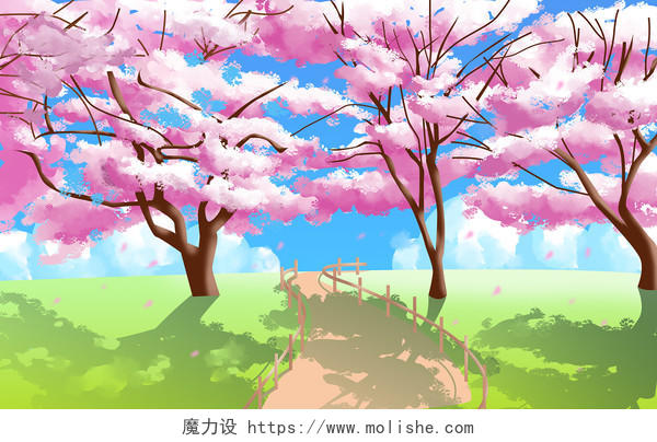 樱花树樱花节樱花粉色浪美唯美原创插画素材